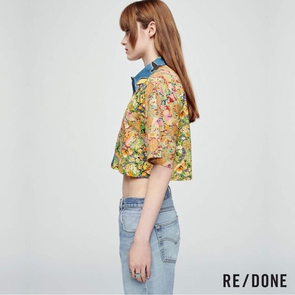 RE/DONE **NWT** Oversized Crop Shirt in Multi pineapple - Picture 5 of 16